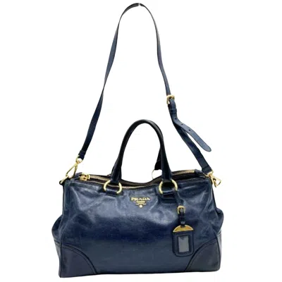 Prada Vitello Navy Leather Tote Bag ()