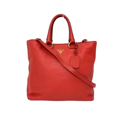 Prada Vitello Leather Tote Bag () In Red