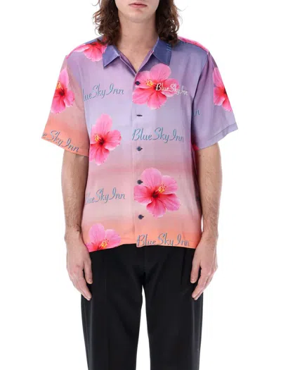 Blue Sky Inn Sunset Lotus Bowling Shirt In Multicolor