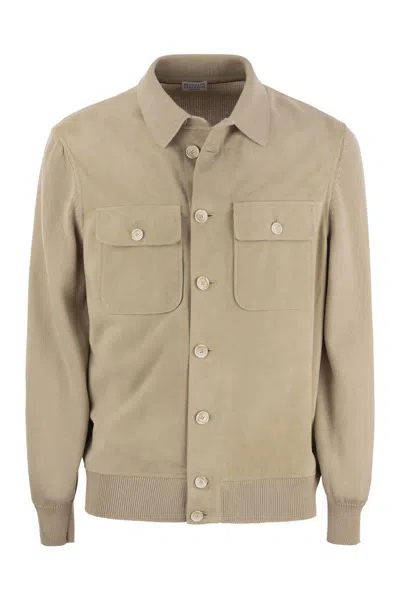 Brunello Cucinelli Patch Pocket Knitted Cardigan In Sand