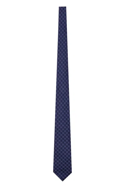 Gucci Logo-jacquard Silk Tie In Blue