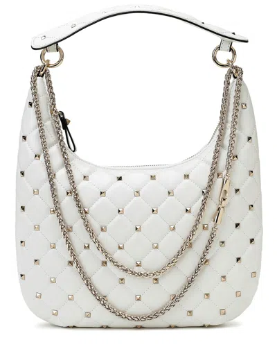 Tiffany & Fred Paris Quilted & Studded Smooth Leather Hobo Bag In White