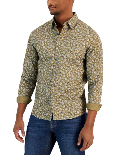 Michael Kors Mens Collared Printed Button-down Shirt In Green