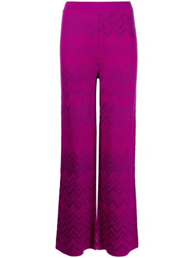 Missoni Chevron Wool Blend Flared Trousers In Purple