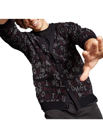 Royalty By Maluma Mens Printed V-neck Cardigan Sweater In Black