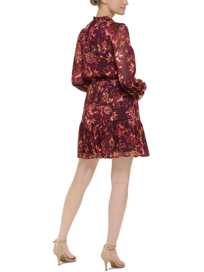 Vince Camuto Petites Womens Floral Mini Fit & Flare Dress In Red