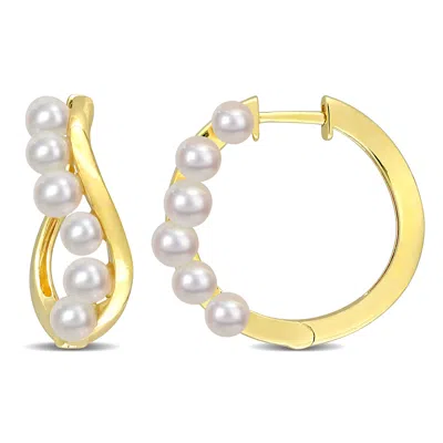Mimi & Max 3.5-4mm Cultured Freshwater Pearl Hoop Earrings In Yellow Silver In Multi