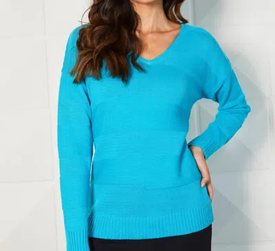 French Kyss Long Sleeve V-neck Top In Turquoise In Blue