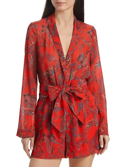 L Agence Arabell Romper In Fire Red Multi Large Paisley