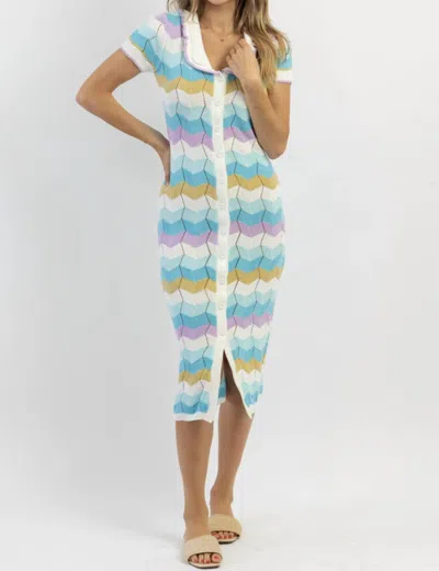 Mable Stripe Crochet Midi Dress In Siesta Blue In Multi