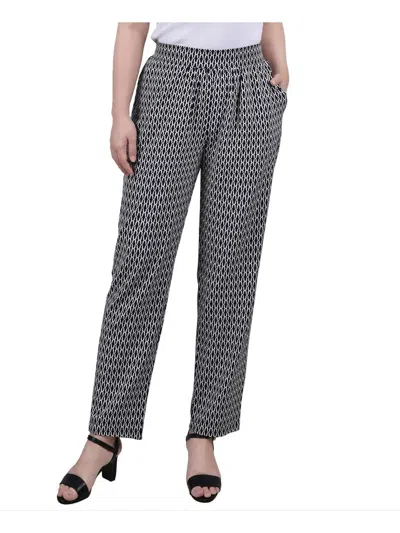 Ny Collection Petites Womens Printed Mid Rise Straight Leg Pants In Multi