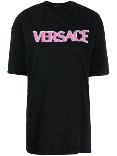 Versace Top In Black/fuchsia