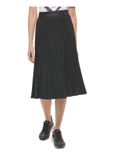 Dkny Womens Faux Suede Midi Pleated Skirt In Black