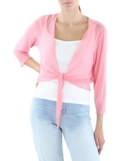 Connected Apparel Plus Womens Mesh Tie Front Bolero In Pink
