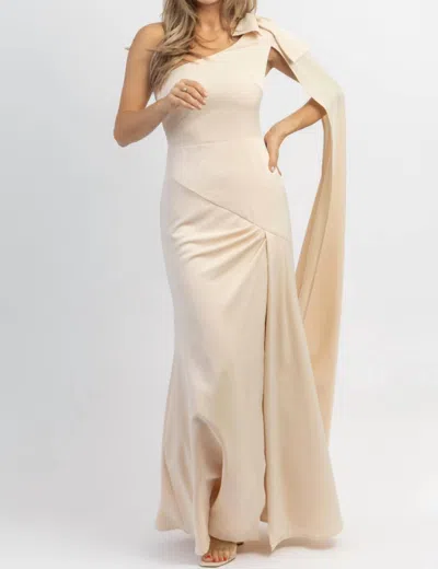 Lena One Shoulder And Sash Satin Maxi Dress In Champagne In White