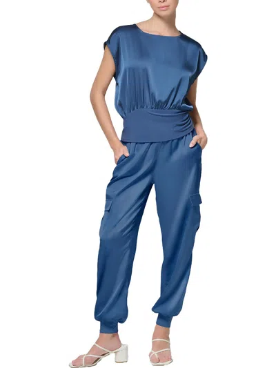 Calvin Klein Womens Satin Cargo Jogger Pants In Blue