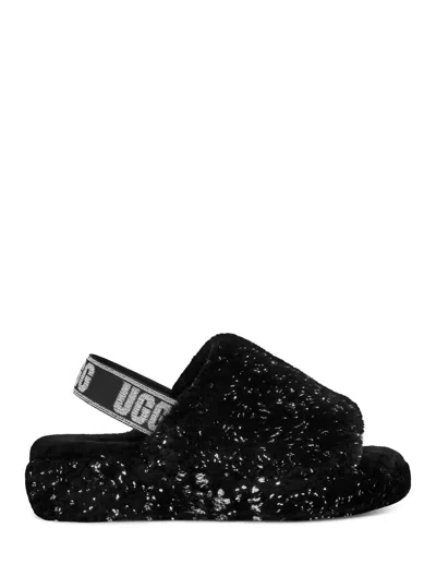 Ugg Women's Fluff Yeah Metallic Sparkle Slides In Black