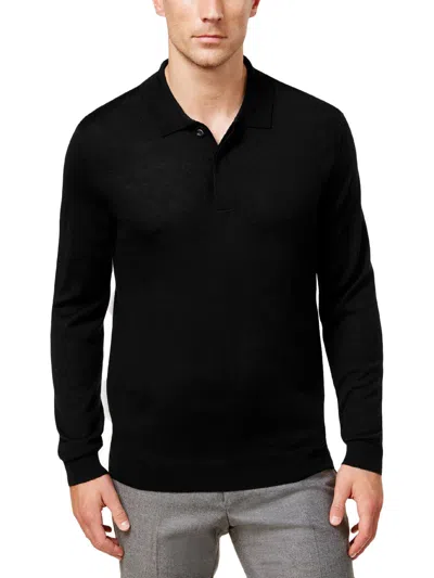 Club Room Mens Merino Wool Blend Polo Pullover Sweater In Black