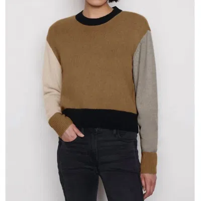 Hem & Thread Harlow Soft Color Block Sweater In Camel/grey In Multi