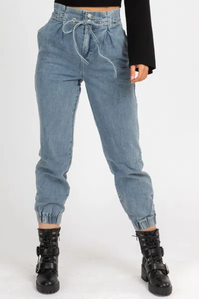 Le Lis High Rise Denim Paperbag Joggers In Blue
