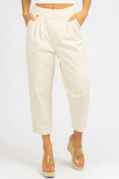 Mable Woven Asymmetrical Button Pants In Cream In White