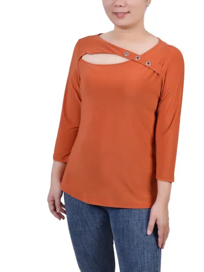 Ny Collection Petites Womens Cut-out Embellished Blouse In Orange