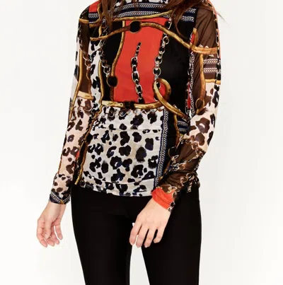 Frank Lyman Mixed Print Top In Blk/orng In Multi