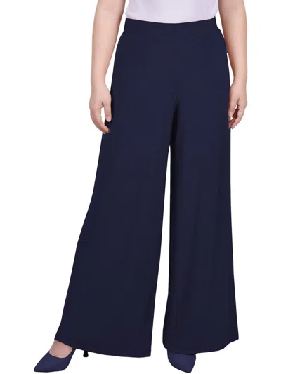 Ny Collection Petites Womens High Rise Wide Leg Palazzo Pants In Blue