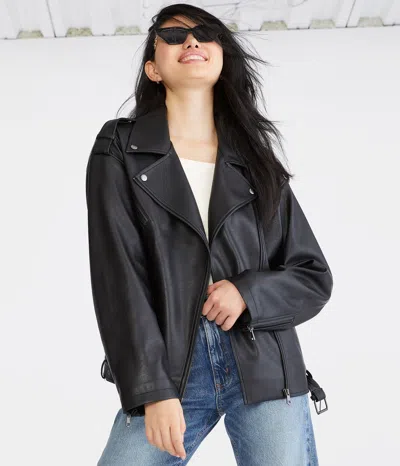 Aéropostale Faux Leather Moto Jacket In Multi