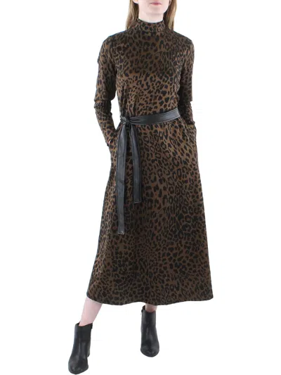 Anne Klein Womens Knit Leopard Midi Dress In Brown