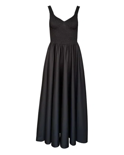 La Ligne Smocked-bodice Cotton-poplin Dress In Black
