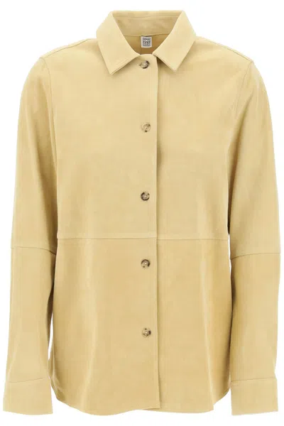 Totême Overshirt In Pelle Scamosciata In Yellow