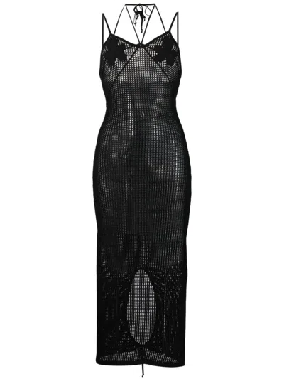 Andreädamo Fishnet-knit Midi Dress In Black