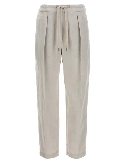 Brunello Cucinelli Linen Cotton Trousers Pants White