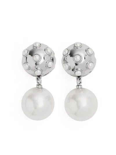 Marc Jacobs Pearl-detail Drop Earrings In White,silver