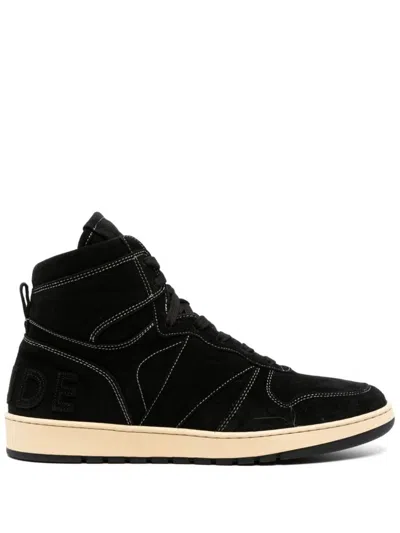 Rhude Black Rhecess High-top Suede Sneakers In Black Suede