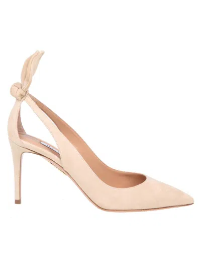 Aquazzura Pink Bow Tie 105 Suede Pumps In Nude