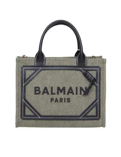 Balmain Canvas Handbag In Kaki/noir