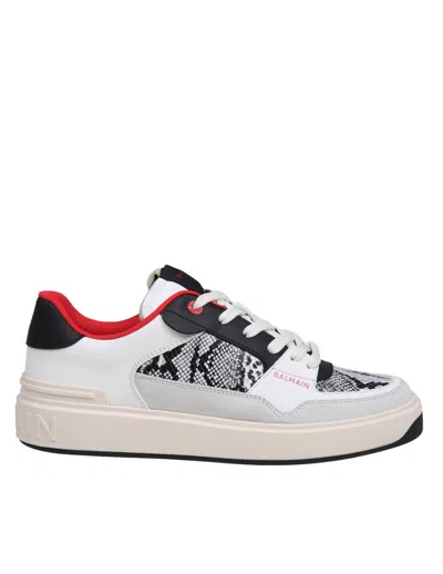 Balmain B-court Flip Sneakers In Python Effect Leather In Grey/red