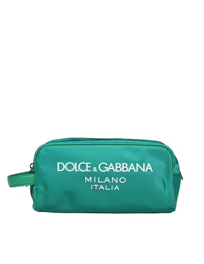 Dolce & Gabbana Necessaire In Green Nylon With Logo