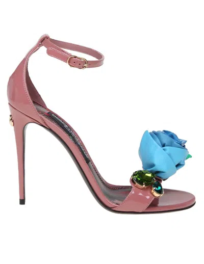 Dolce & Gabbana Kiera Patent Sandal With Applied Flower In Pink