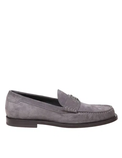 Dolce & Gabbana Suede Loafers With Dg Logo In Gris