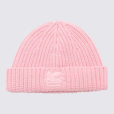 Etro Pink Wool Logo Beanie Hat