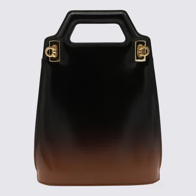 Ferragamo Brown North Sout Wanda Mini Top Handle Bag In Cuoio/dark Brown