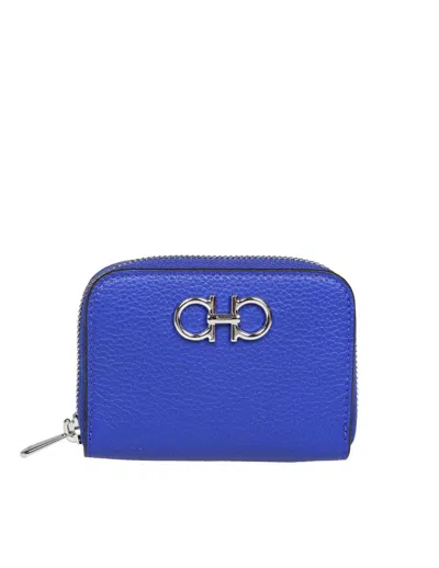 Ferragamo Gancini Card Holder In Lapis Color Leather