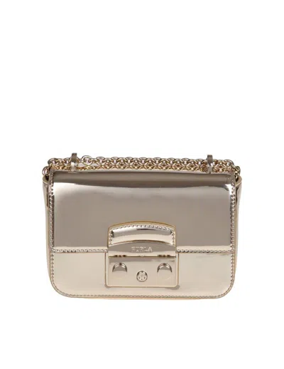 Furla Metropolis Mini Crossbody In Mirror Effect Leather In Dorado