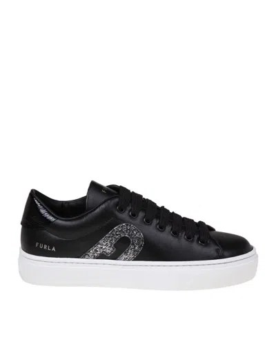 Furla Joy Lace Up Trainers In Black Leather