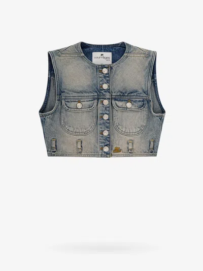 Courrèges Multiflex Denim Cropped Vest In Blue