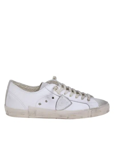 Philippe Model Prsx Low Sneakers In White Leather And Suede In White/grey