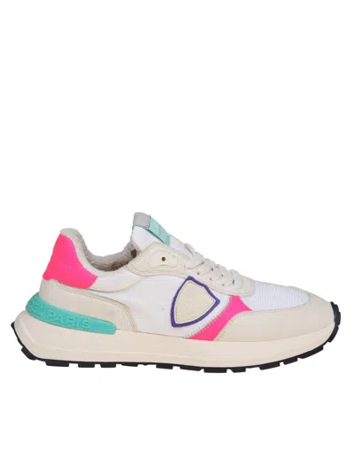 Philippe Model Sneakers In Technical Fabric And Suede In Blanc/fucsia